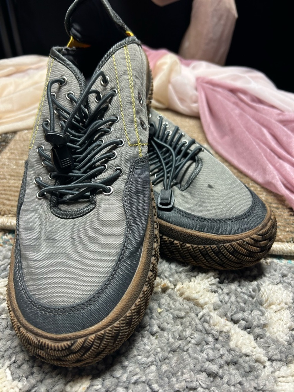 Steel Blue Men's Gray Canvas Lace-Up Sneakers with Brown Outsole 1 flaw on toe